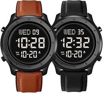 Mens Leather Watch for Men Digital Watch Mens Wrist Watches LED Minimalist Stainless Steel Waterproof Stopwatch