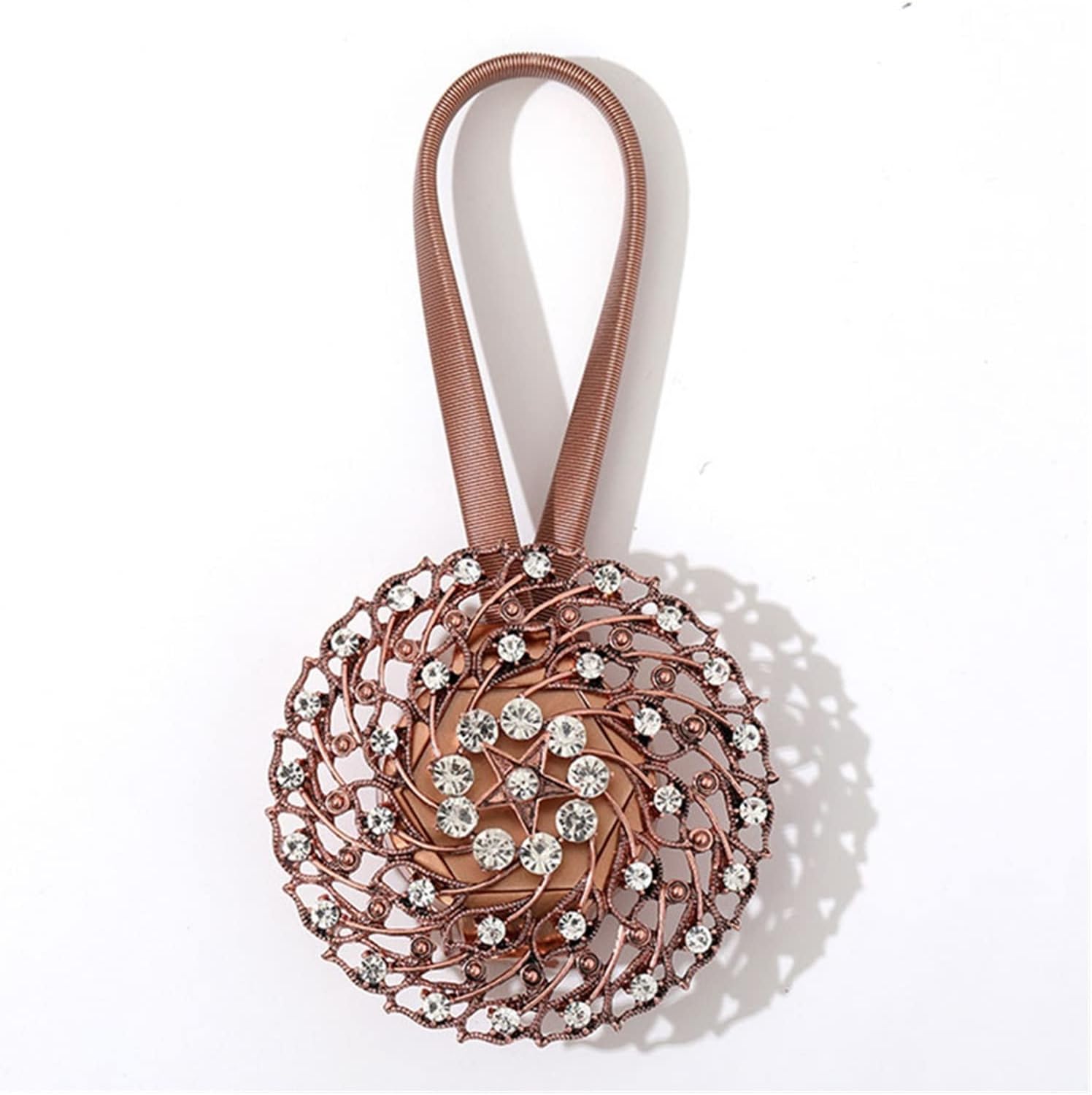 FMURY Flower Design Curtain Accessories Rhinestone Decorative Window Spring Tieback Retractable Metal Curtains Holder(D)
