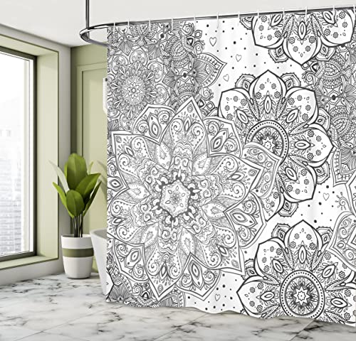 ABAKUHAUS Mandala Shower Curtain, Eastern Lace Floral Illustration with Moroccan Effects and Folkloric Feels - Image 4