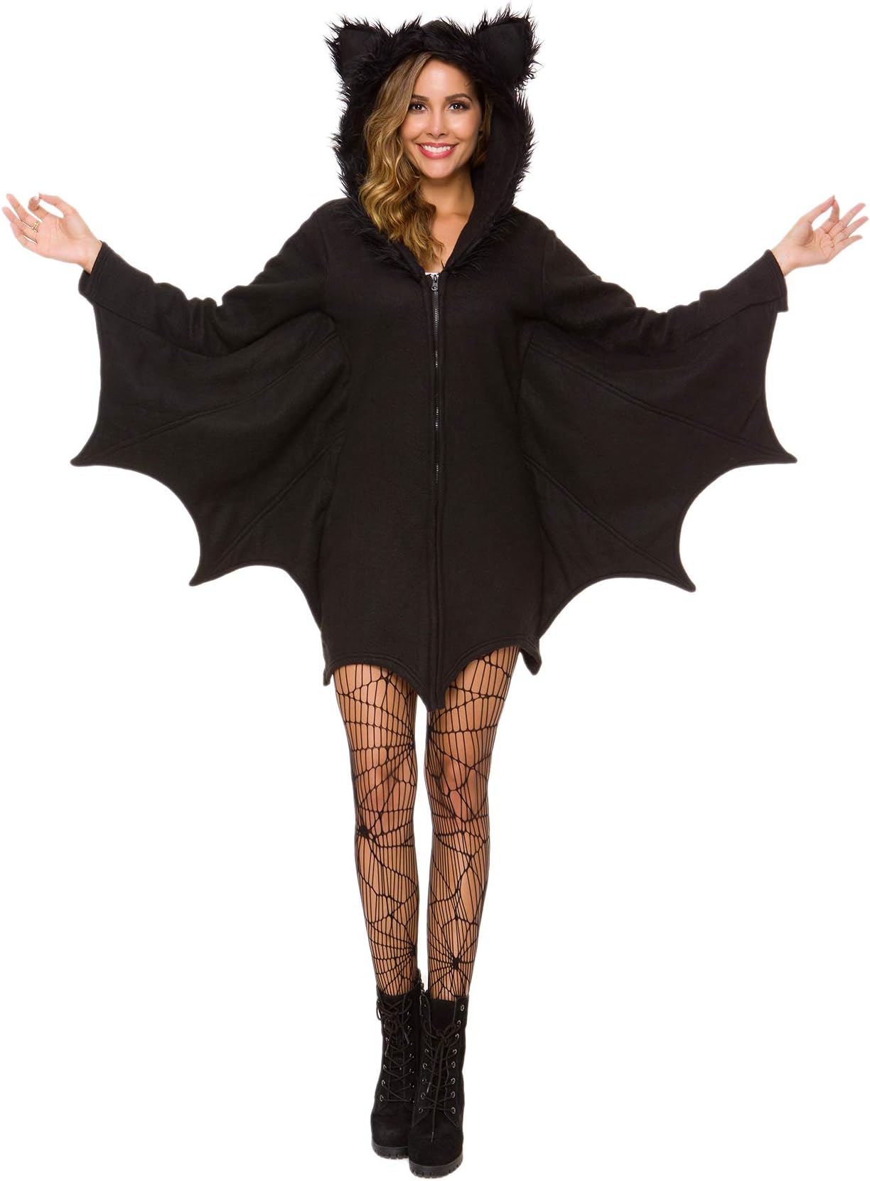 Halloween Costume For Women Bat Cozy Black Animal Adult Cosplay Vampire Zipper Dress