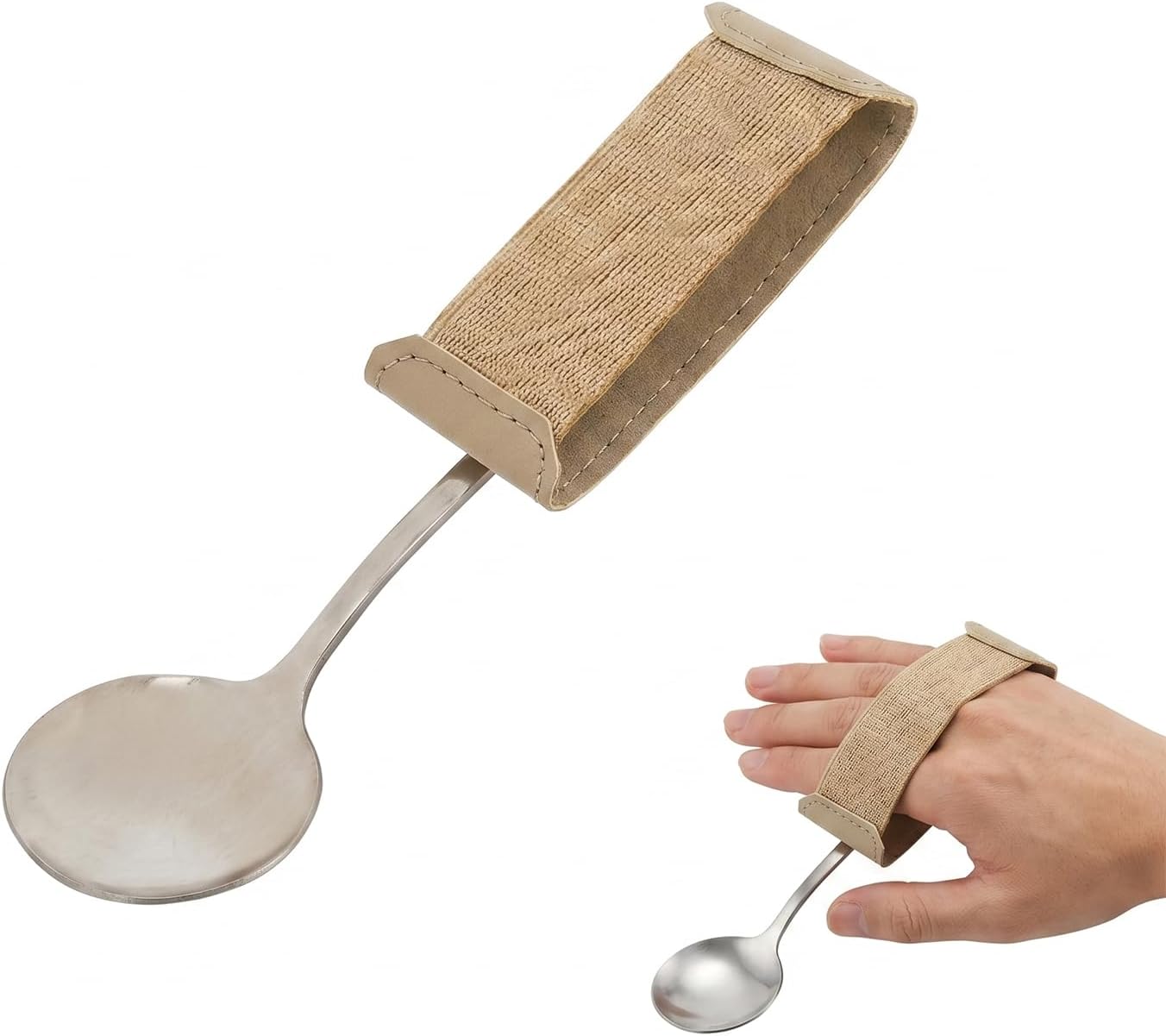 Universal Cuff, Universal Hand Strap for Holding Utensils, Eating Assistance Cuff for Weak Grip & Limited Mobility, Leather Adaptive Utensil & Writing Aid Holder with Elastic Strap