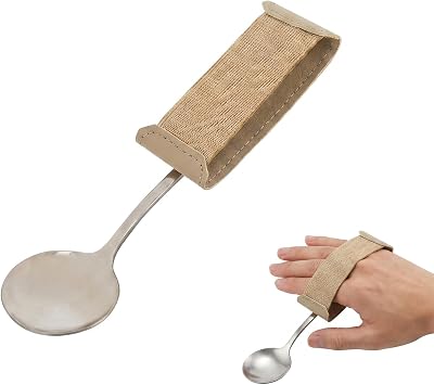Universal Cuff, Universal Hand Strap for Holding Utensils, Eating Assistance Cuff for Weak Grip & Limited Mobility, Leather Adaptive Utensil & Writing Aid Holder with Elastic Strap