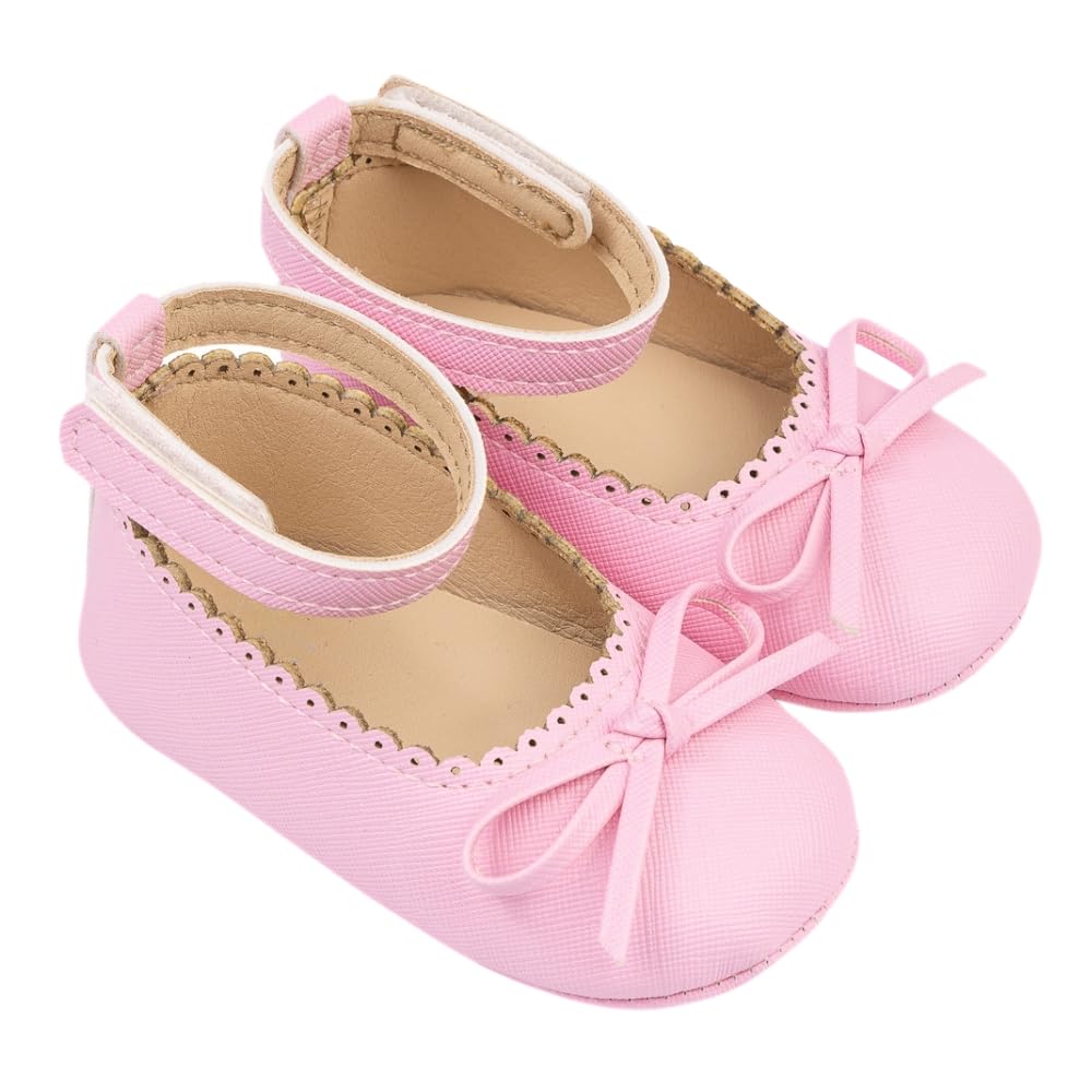 6 To 12 Months Baby Girls Bow Pink Hook & Loop Belly Booties-BT5457-image-3