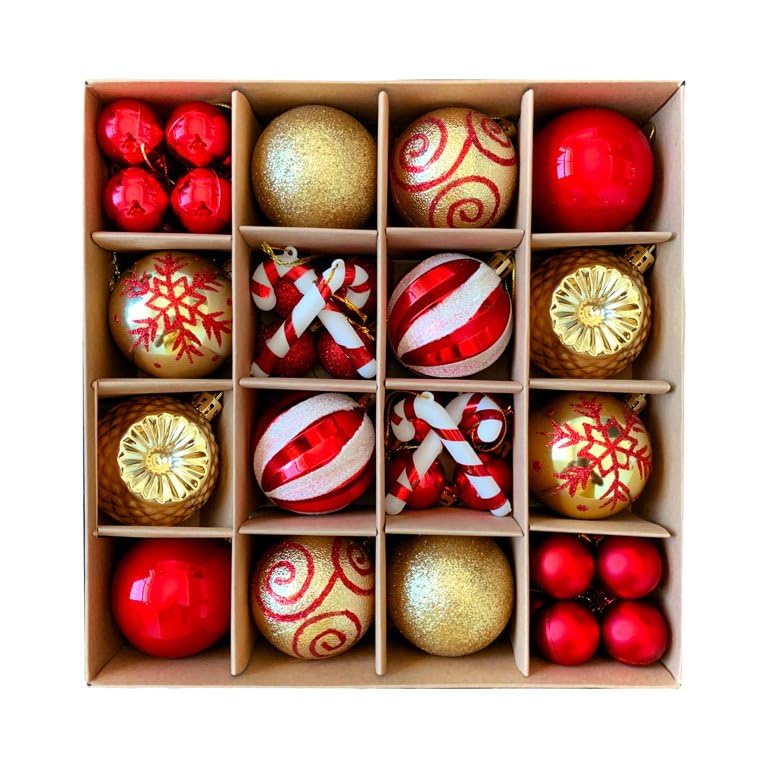 Top Sale 40 Pieces 10 Designs Shatterproof Christmas Tree Hanging Baubles, in Matte, Glitter & Shiny Finish, Red - Image 2
