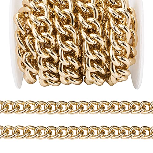 Craftdady, Rotolo di catena a maglia barbazzale in alluminio da 2 metri, con maglie non saldate, con bobina, in stile punk cubano, per collane, bracciali e gioielli fai da te, oro