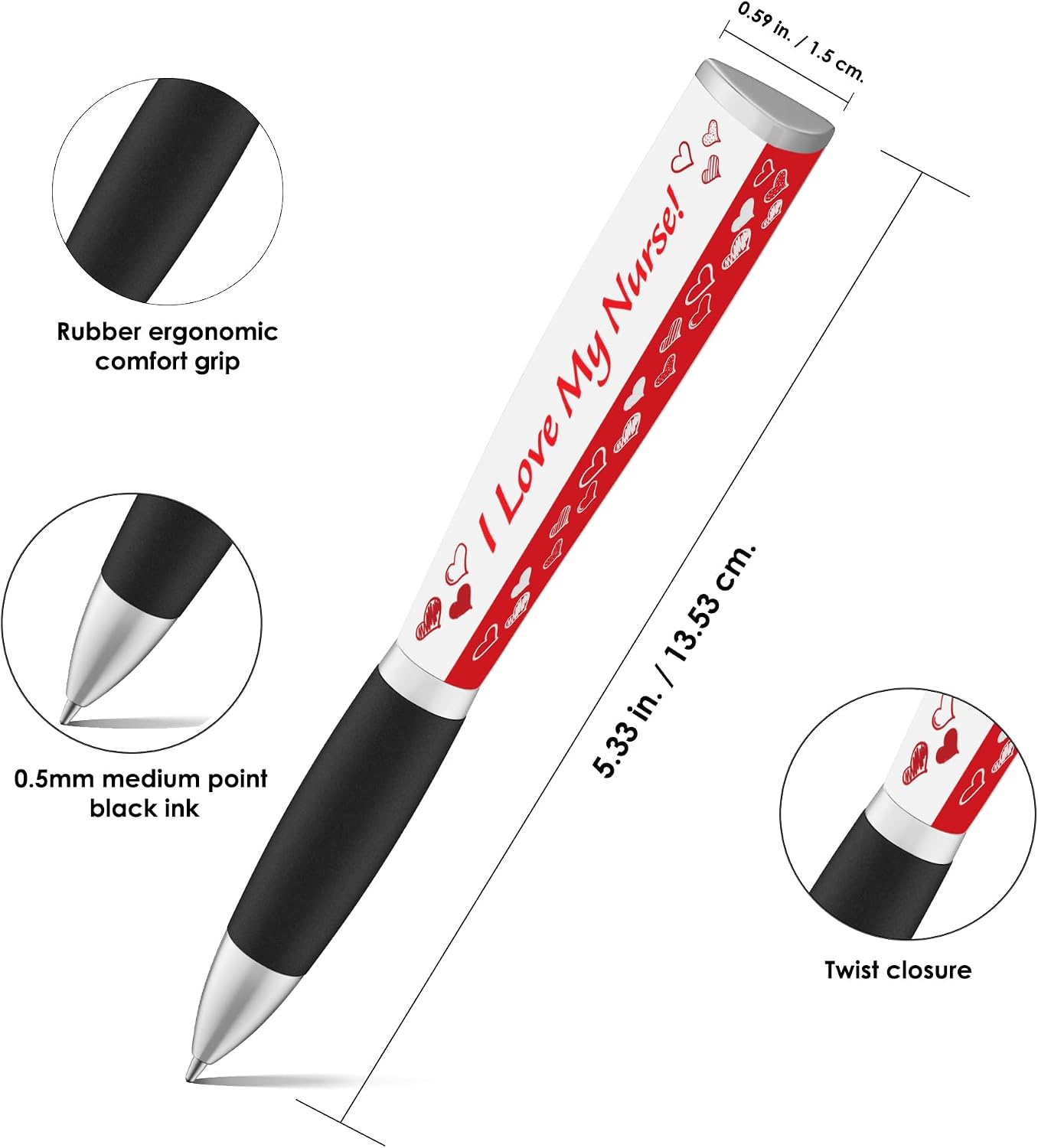 Nurse Week Ballpoint Pen Gift (1 Pen, 3-Sided), Nurses Week Gifts, Funny Gifts for Nurses - Nurse Pens, Registered Nurse Gifts for Women - Ideal Nurses Day Gifts, Funny Nurse Gifts - "I Love My Nurse" image 4