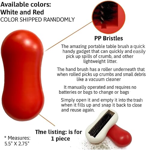 Miniatura 2 de Barredora de migas de mesa, 1 paquete blanco o rojo de 5.5 x 2.75 pulgadas, cepillo de limpieza reutilizable, barredora de migas de mano, con