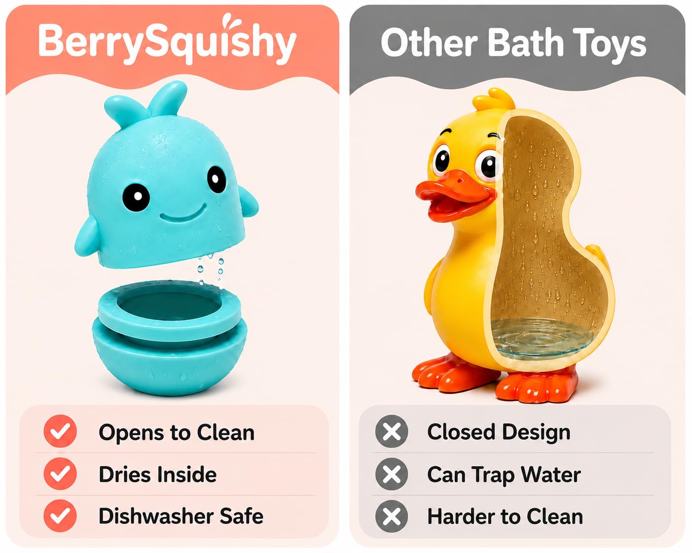 Silikon-Badespielzeug, öffnet sich zum Reinigen, 9 m Baby-Badespielzeug, Badespielzeug für Kleinkinder 1-3, Wannenspielzeug, Ozean, 6-teiliges Set