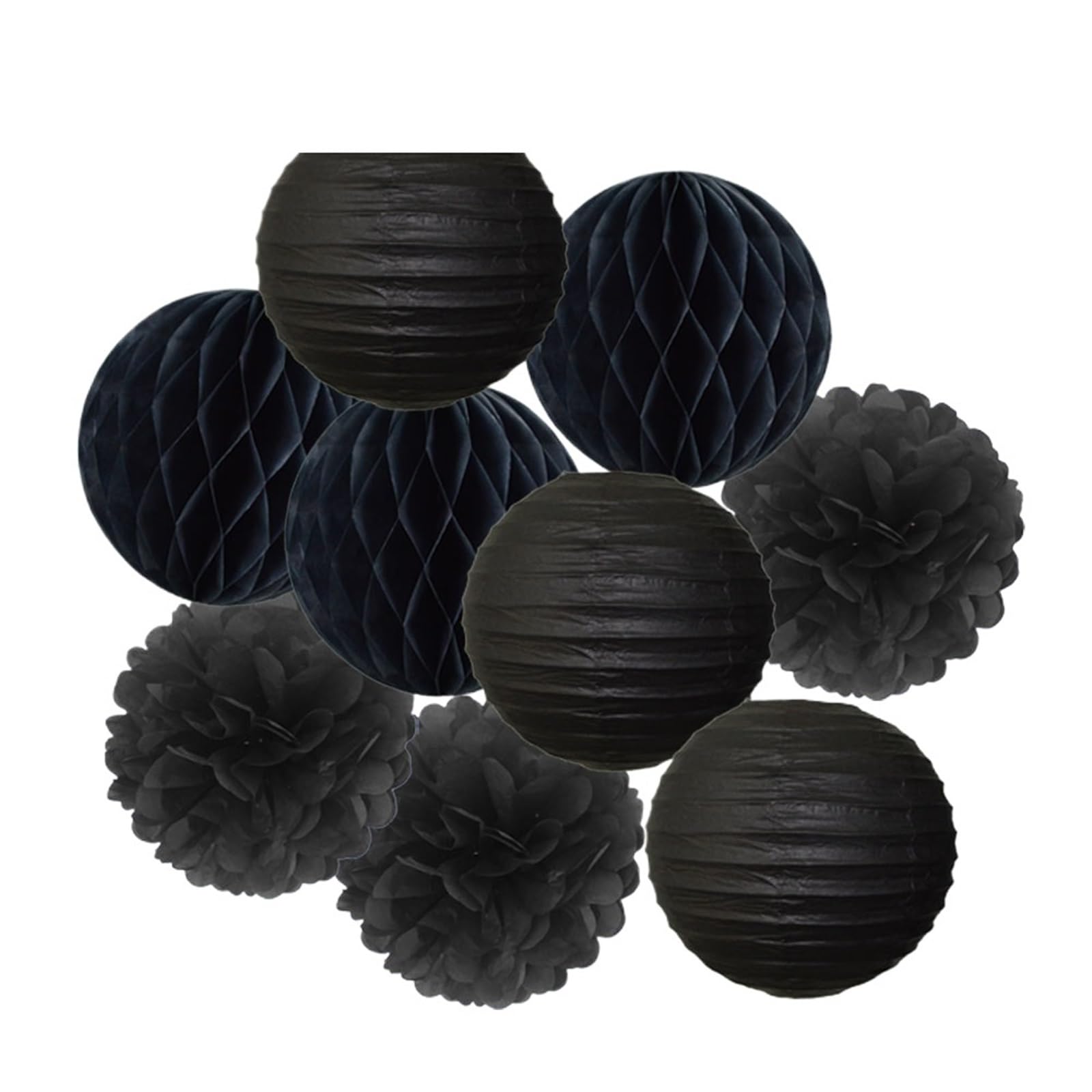 Paper Lanterns Wedding Party Favor Hanging Round Paper Lantern 6" 8" 10" 12" Baptism Birthday Holiday Decor(Black Set,8inch(20cm))