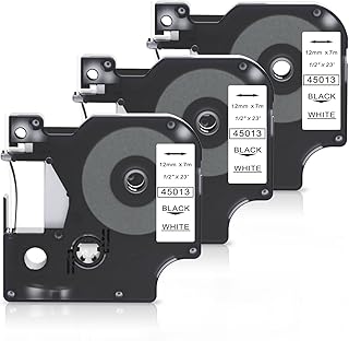 3 x Compatibel with Dymo D1 Label Tape 45013 S0720530 Replacement for DYMO 160 Label Tape Cassette, Black on White 12mm x 7m Label Maker Refill Work for DYMO Label Maker 450 160 280 210D
