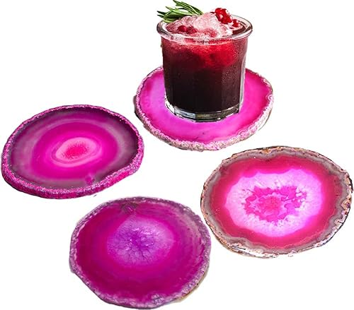 Miniatura 9 de JIC Gem Posavasos de ágata de color teñido extra mixto de 4 a 5 pulgadas, posavasos de geoda natural pulidos, rebanados con parachoques de goma EX.