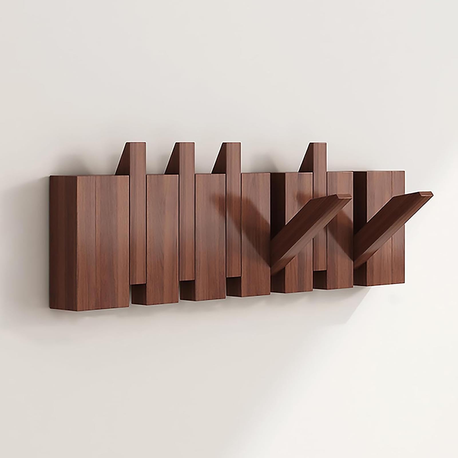 MIDUOLAI Wooden Coat Hooks Wall Mount Flip Down Wall Hook Rack Piano Style Coat Rack Hanger, Heavy Duty Coat Hooks for Hanging Coats Keys Hats Robe Towels,B,6 Hooks