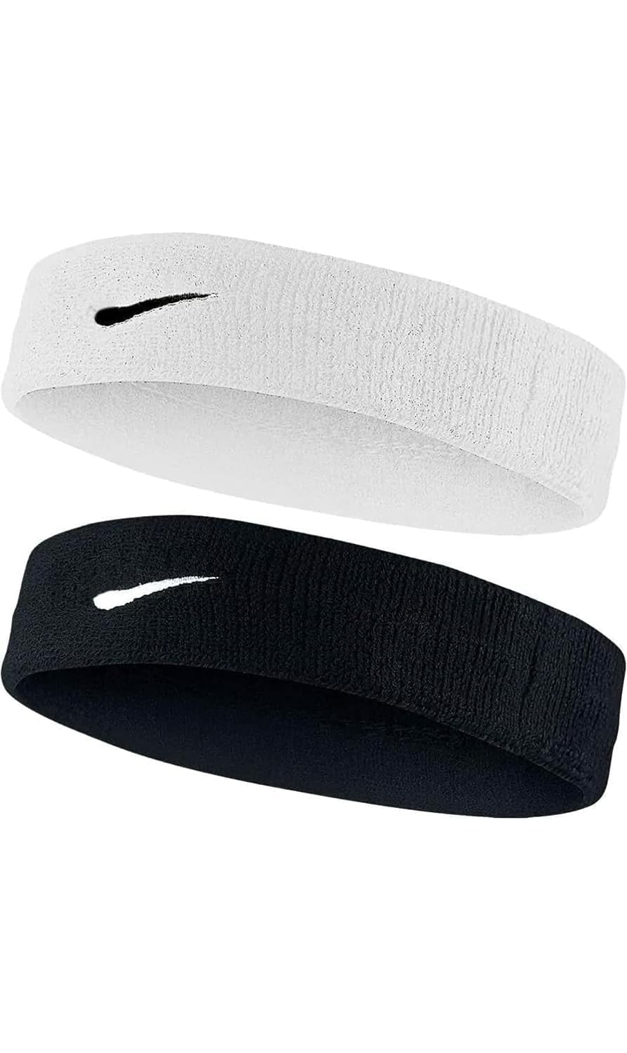 STEFFER Cotton Sports Headband, Unisex Gym Workout Sweatband for Fitness, Yoga, Black and White, 2 Pack