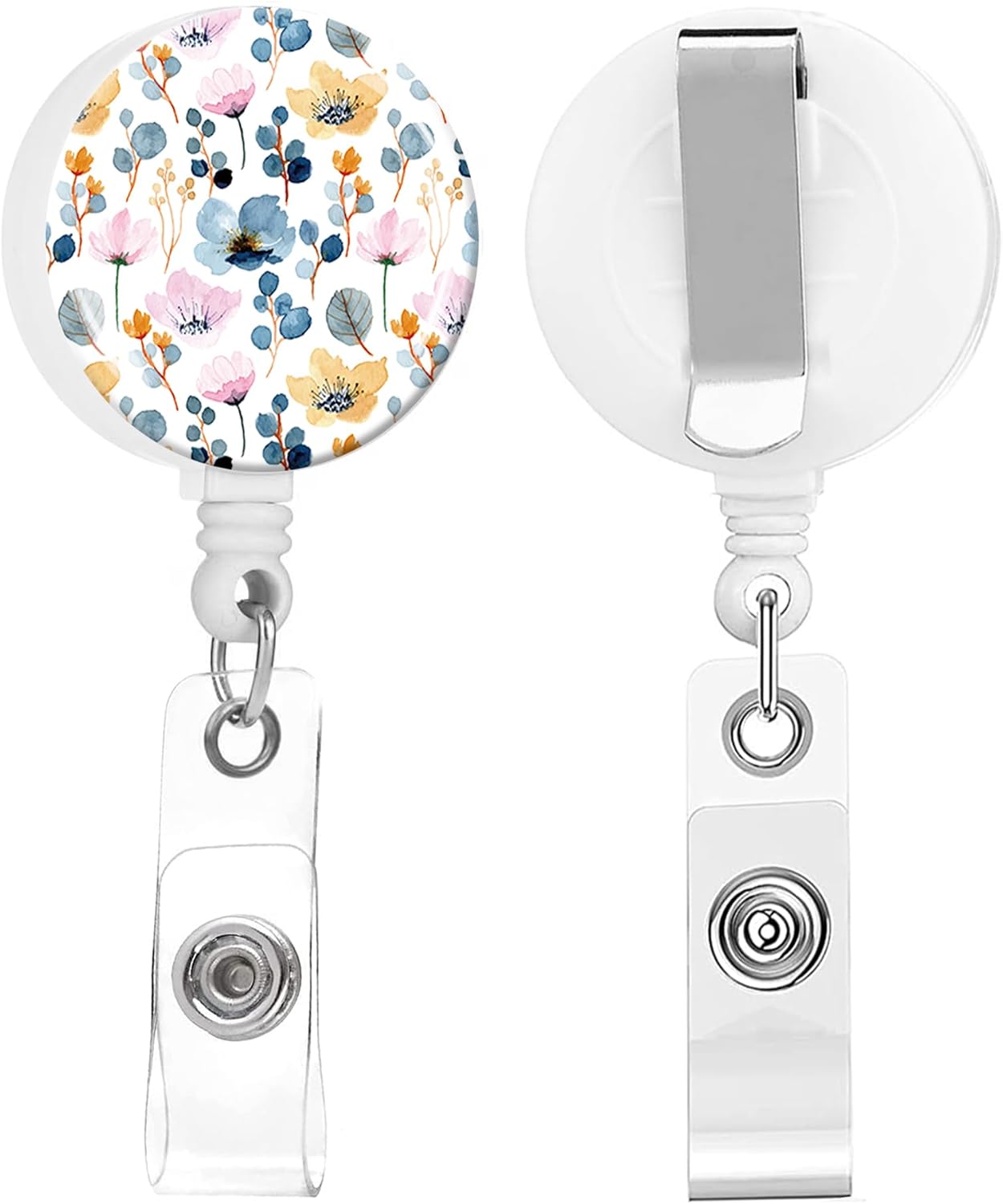 2 Pack Retractable Badge Holders Cute Badge Reel Badge Clip ID Card Holders for Student Office Worker Doctor Nurse Teacher(Blooming Flowers)
