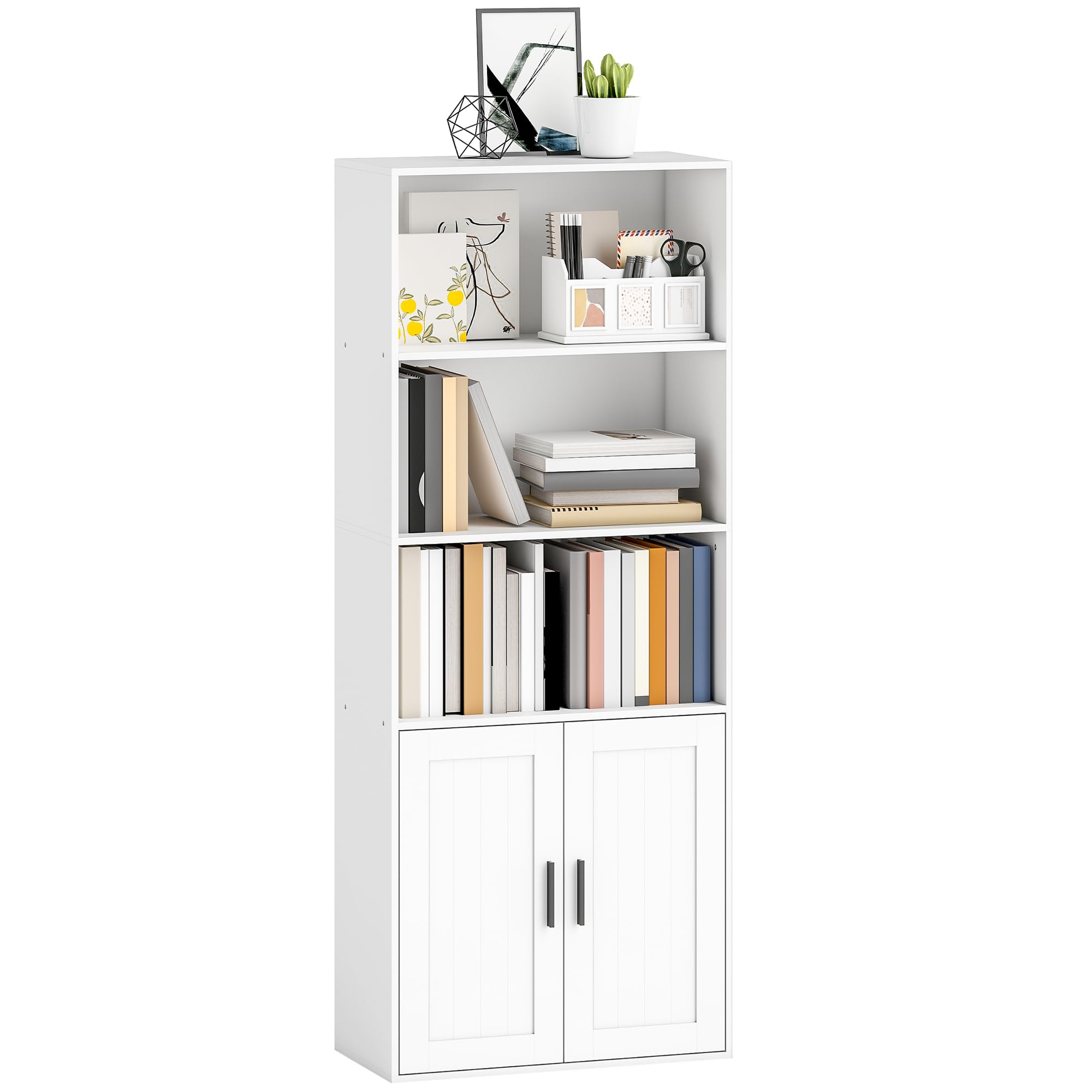 HOMCOM Mobile Libreria a 5 Livelli, con 2 Ante, 60x30x145.5 cm, Bianco
