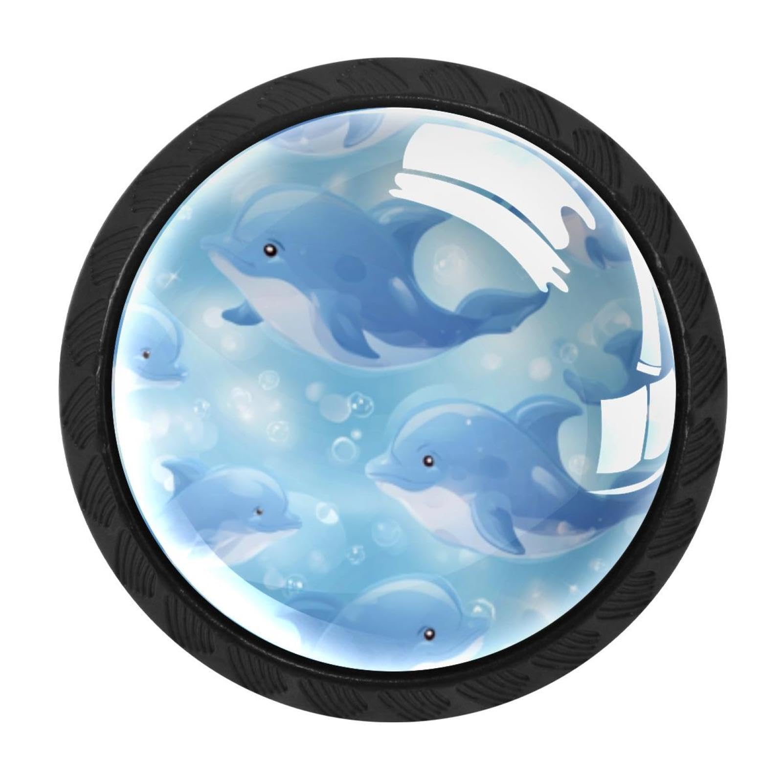 CHENZZZZ 4 PCS Cute Dolphines Blue Ocean Background Crystal Glass Cabinet Knob Drawer Pull Handle for Kitchen Cupboard Dresser Wardrobe etc