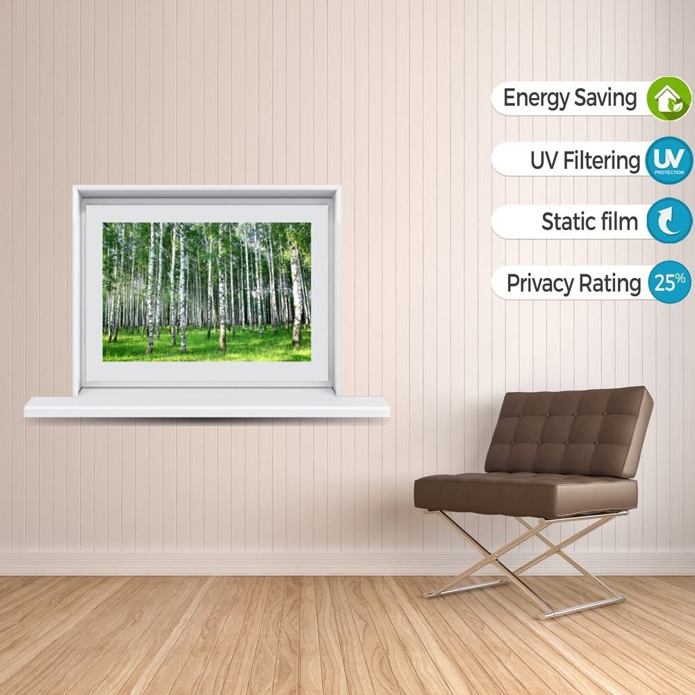 Windowpix 36x24 Inch Decorative Static Cling Window Film Sunlit Forest Trees Printed on Clear for Window Glass Panels. UV Protection, Energy Saving.