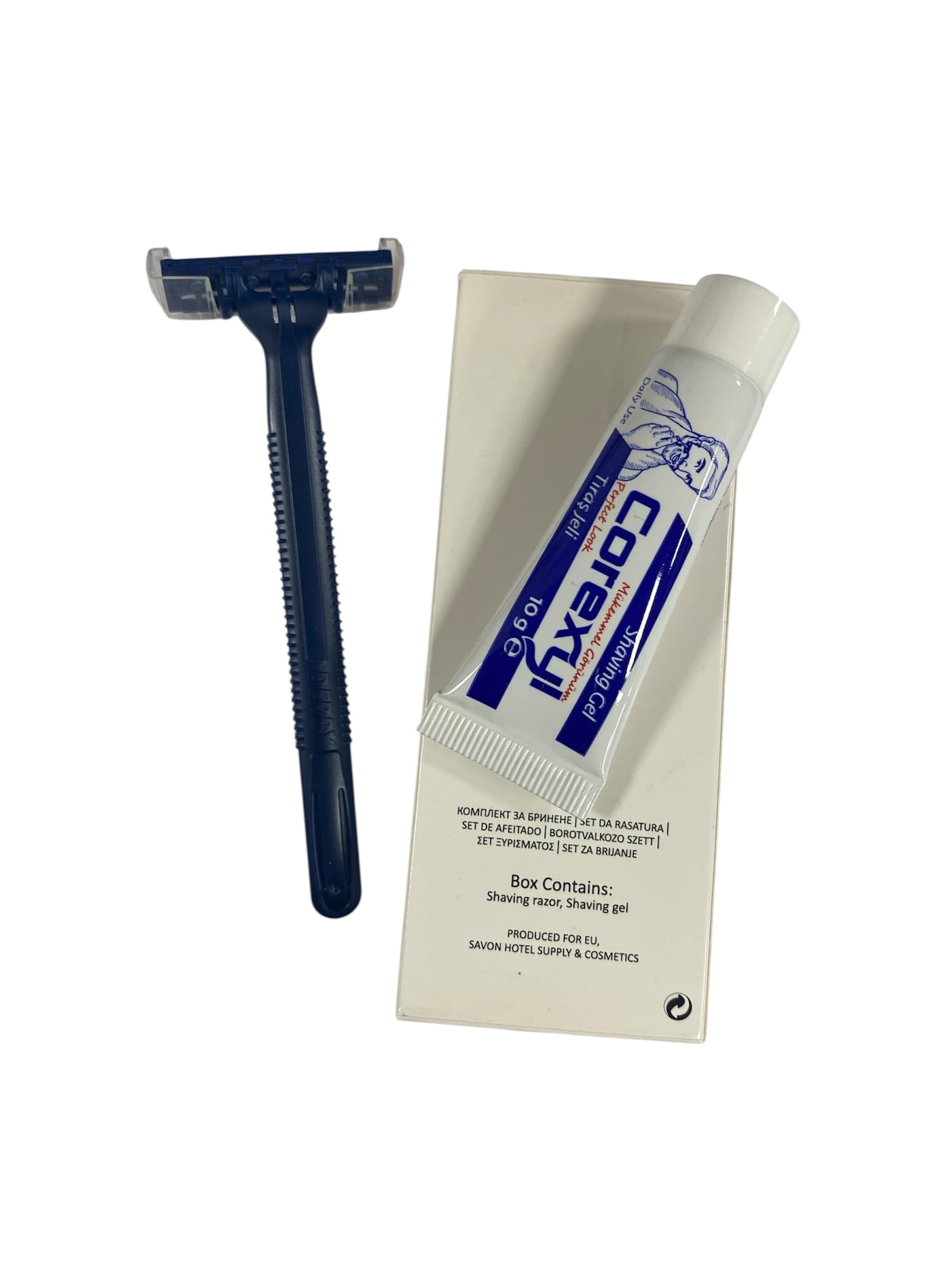 SHAVING SET - RASOIO + SCHIUMA DA BARBA - SET CORTESIA LUXURY PER LA BARBA, n.150 pezzi in elegante astuccio bianco