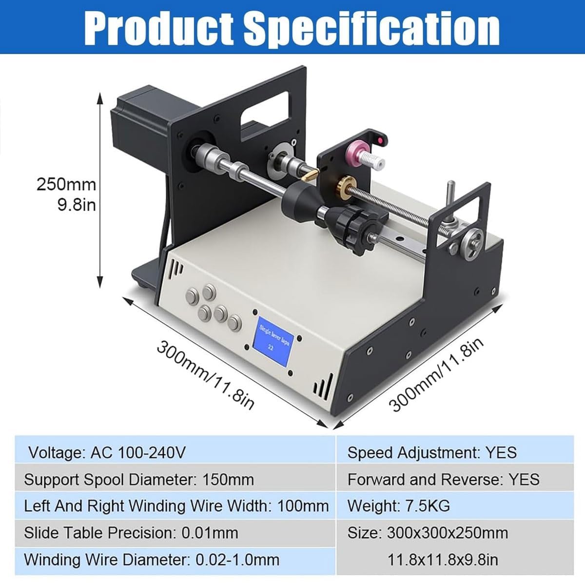 Bobinadora digital automática de cable, 2-15 vueltas/s, dispositivo ajustable para línea de pesca, alambre esmaltado, precisión de 0,01 mm, con amplificador de tubo