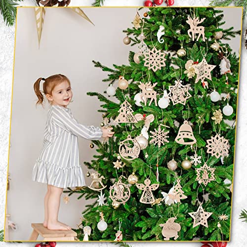 Gerrii 48 Pieces Christmas Wooden Ornaments Hanging Christmas Wooden Deer Ornaments With Beads Wood Snowflakes For Crafts Wooden Ornaments Bulk For Christmas Tree Painting Diy Craft Party Decor #TOP5
