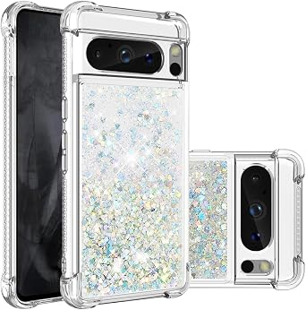 for Google Pixel 8 Pro Case Glitter Liquid Love Sliver YB