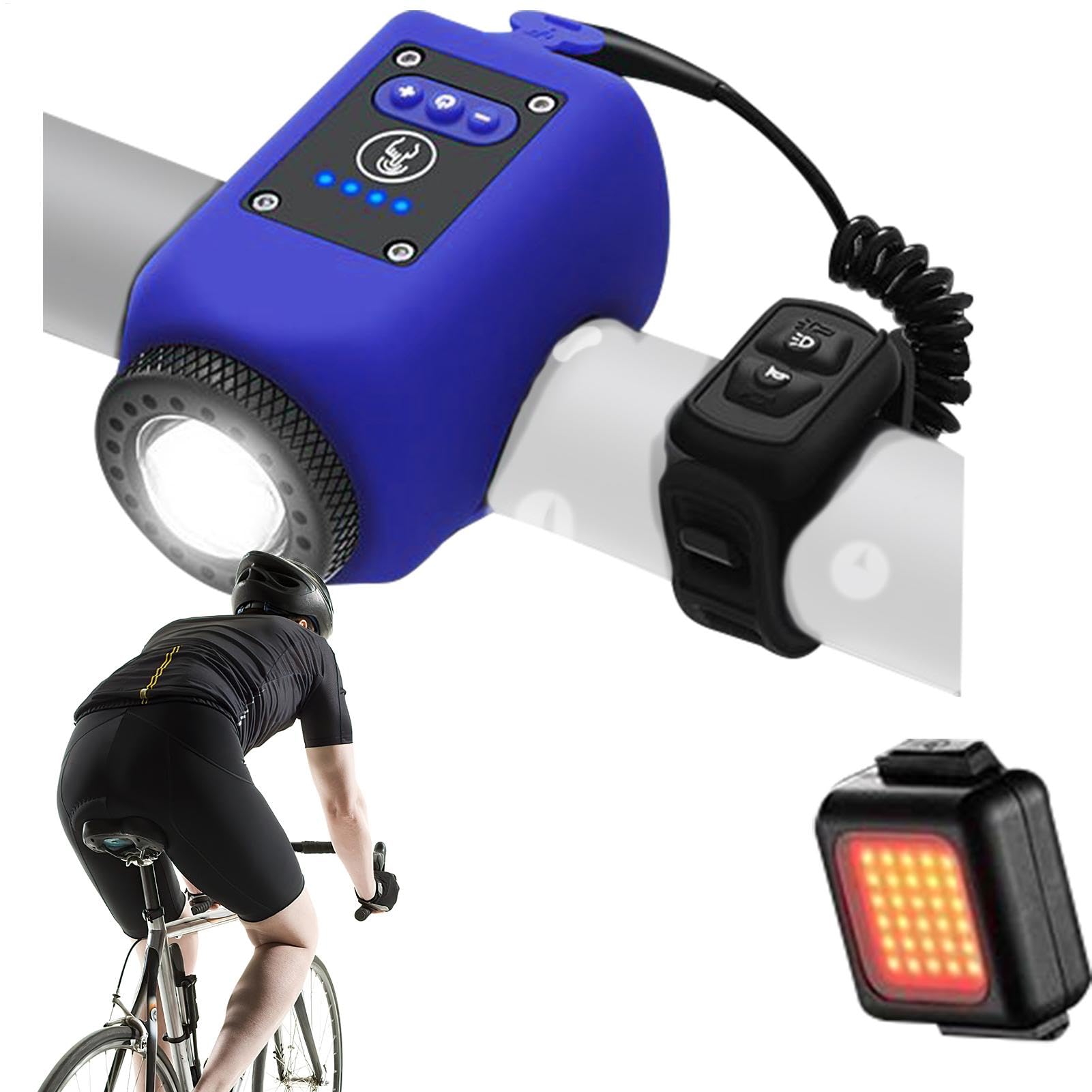 Electric Bike Horn Bikes Light, 120 dB Waterproof Cicli Bell Adulti, USB ricaricabile 180° Viewing Angolo, Flashlight Taillight with 4 mode for Cycling, Size: 2.76x1.57x1.57inc