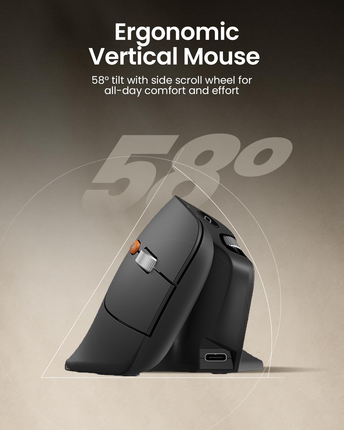 ProtoArc EM11 Pro Mouse Ergonomico con Rotella Scorrimento Laterale, Nero