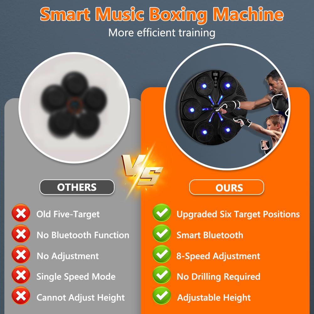 HOTUT Macchina da Boxe Musicale, Music Boxing Machine Adulti Intelligente con Bluetooth e Guanti da Boxe, 8 modalità di velocità Macchina da Box Musical Pugile, per Bambini e Adulti per Casa Interni