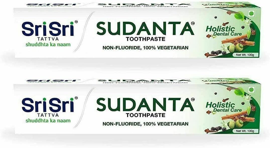 Yash & Co Sri Sri Tattva Sudanta Pasta de Dente Herbal - Sem Flúor - 100g (Pacote com 2)