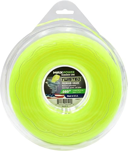 Maxpower 338813 Línea de recortadora trenzada prémium de 0.080 pulgadas de diámetro, 280 pies de longitud, amarillo