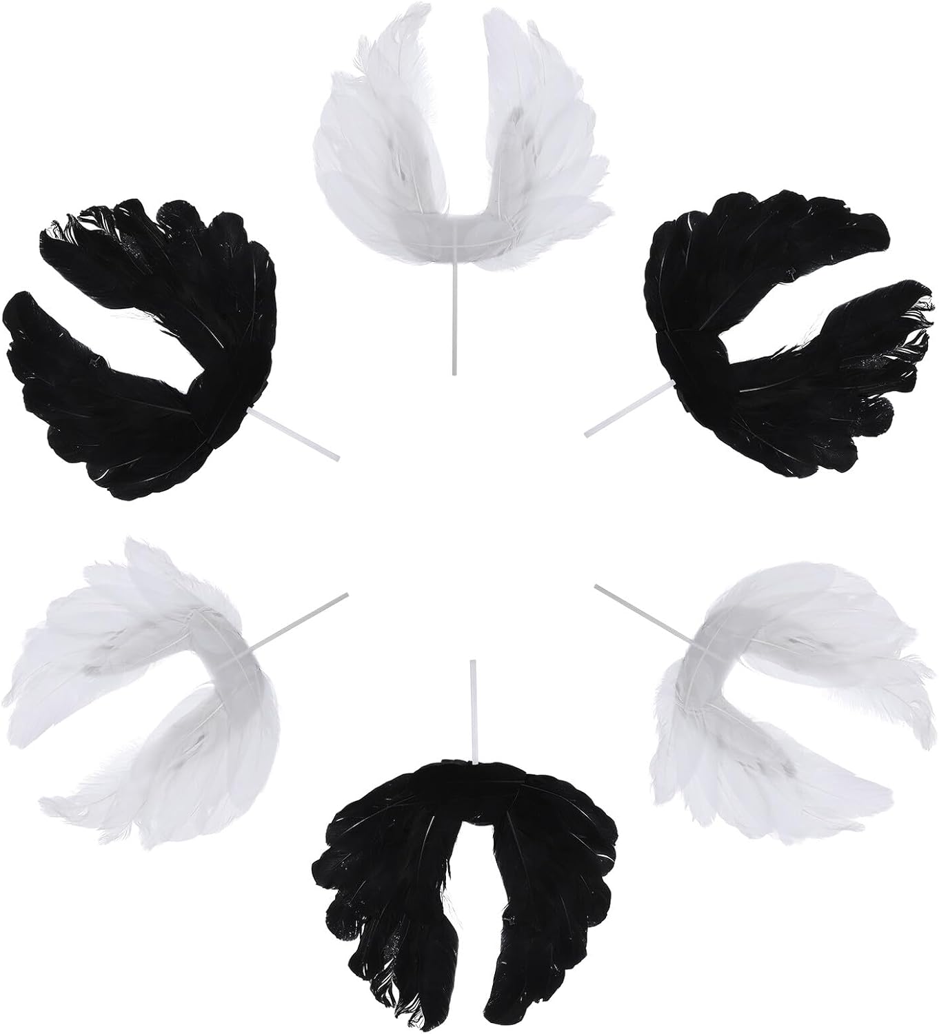 OSALADI Angel Wings Cake Topper Set, 6pcs White Black Plume Dessert Toppers for Birthday Cake Decorations, Non-edible Cupcake Inserts for ’s Party Supplies