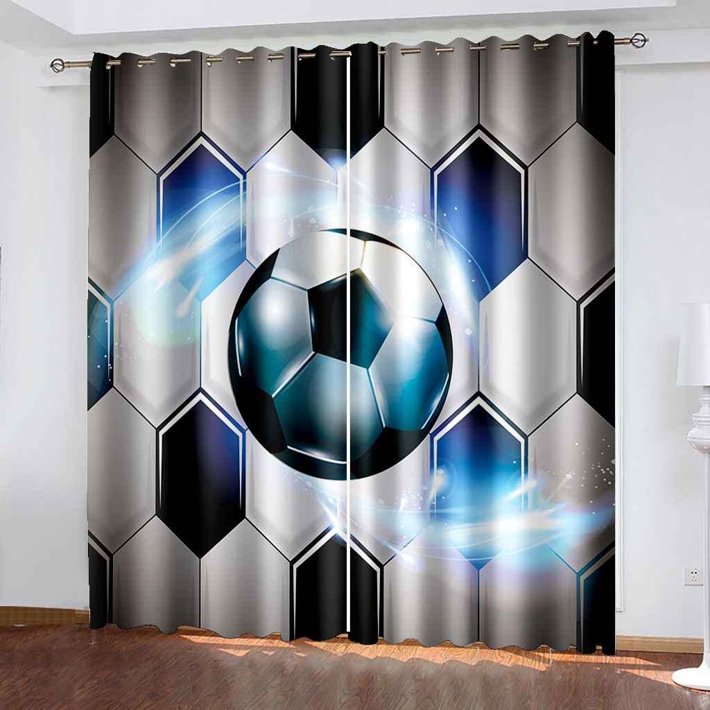 Gardinen Kinderzimmer Schlafzimmer B234cm x H230cm Thermovorhang Verdunkelungsvorhang Modern Polyester Vorhänge 3D Gedruckt Abstrakter Fußball Kreativ Muster Blickdicht Ösenvorhang 2Er Set