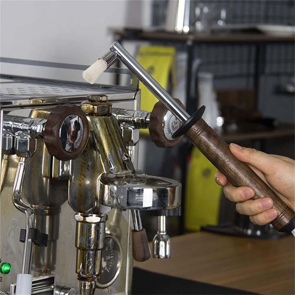 Spazzola per la pulizia del caffè con manico in legno, anti-scottatura