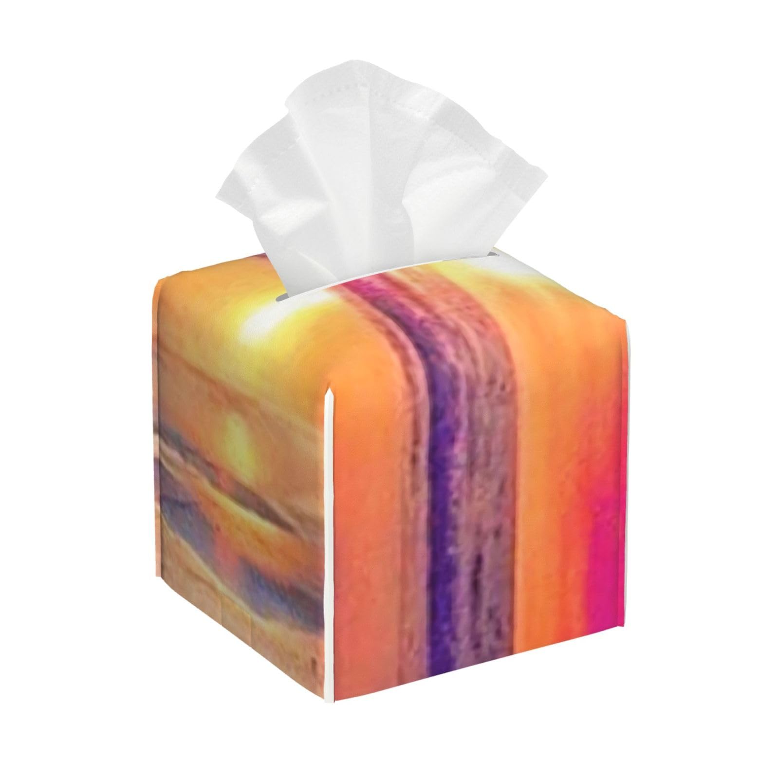 Colorful Sunset Seascape PVC Cube Tissue Pack for Home Office Bathroom Use