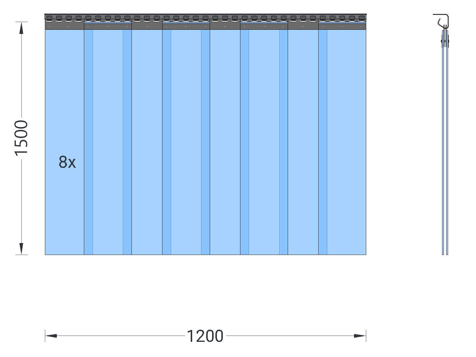 Zettl GmbH PVC-Streifenvorhang, Lamellen 2x200mm, HxB 1,50m x 1,20m | Verzinkte Beschläge, Bausatz vormontiert, PVC Lamellenvorhang für Industrie, Landwirtschaft und Gastronomie