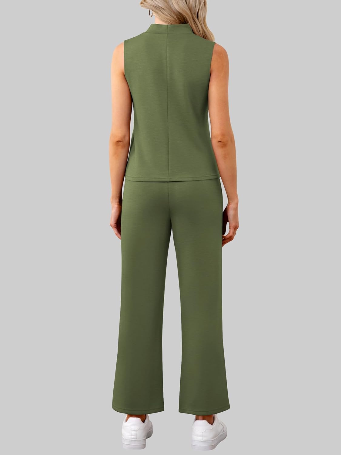 Casly Lamiit Womens 2 Piece Sets Sleeveless Mock Neck Summer Lounge Sets Wide Leg Crop Pants 2026 Vacation Travel Outfits - Image 4