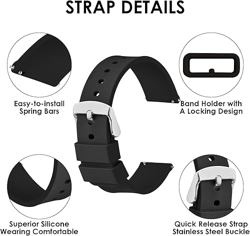 Miniatura 4 de 2 correas de reloj de silicona, correas de reloj suaves impermeables de liberación rápida con hebilla de acero inoxidable plateada u dorada