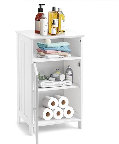 Safeplus Gabinete de almacenamiento de piso pequeño/organizador con cajón y puerta, para baño e inodoro, color blanco