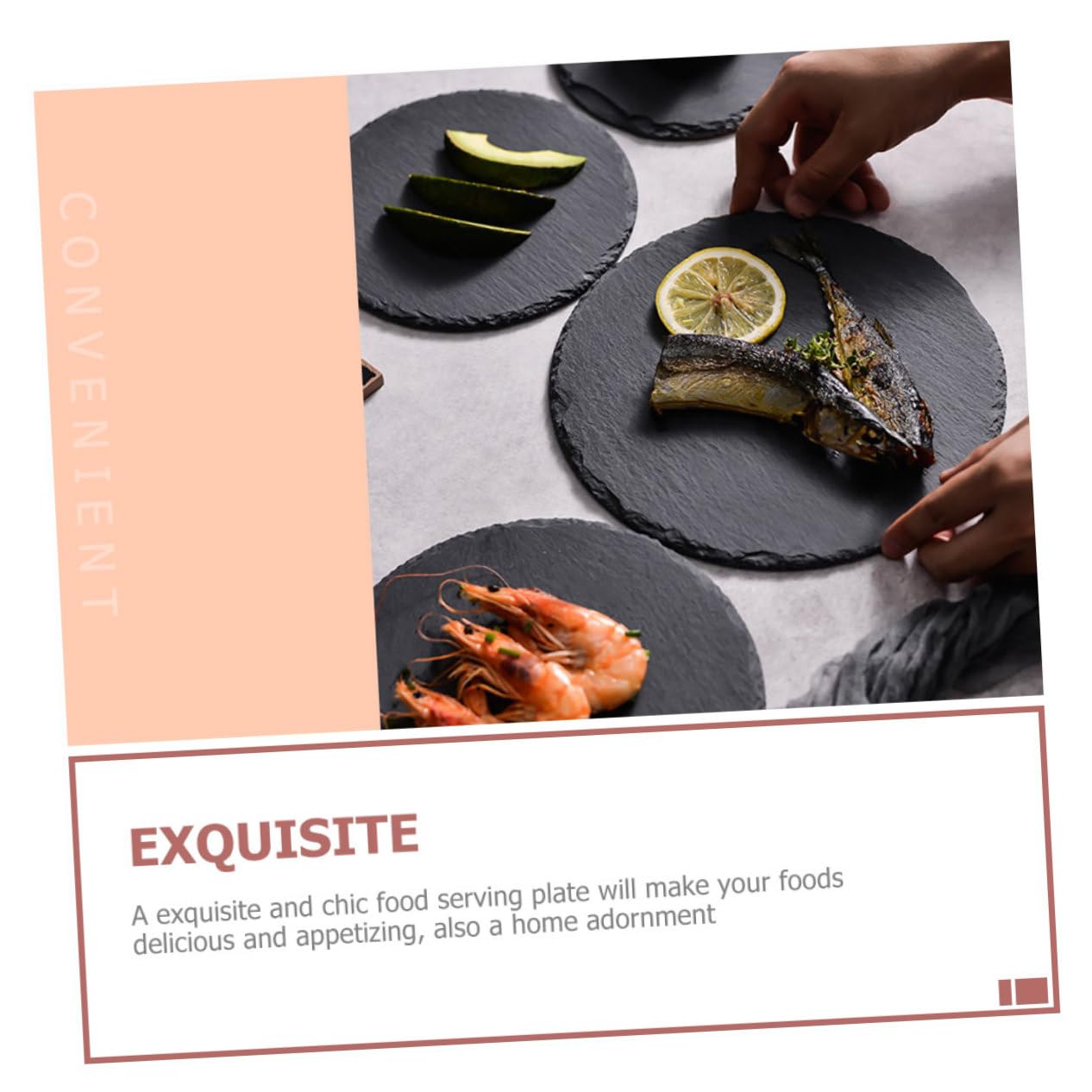 MAGICLULU Piatto da Portata Rotondo in Ardesia Nera per Steak e Dessert