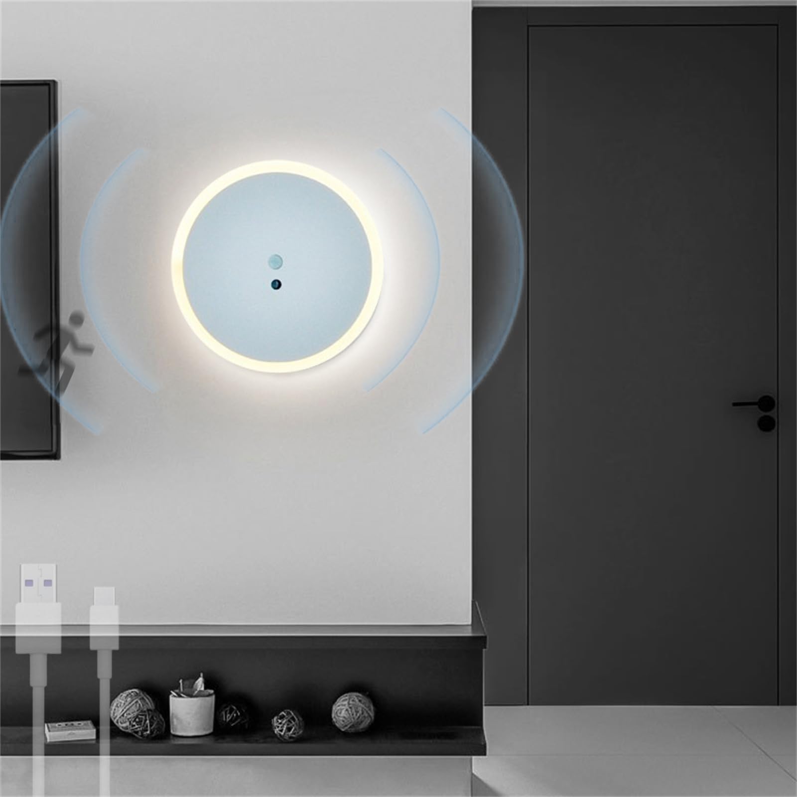 Aplique de Pared con Sensor de Movimiento para Interiores, LED, con detección de Movimiento, Ideal para Sala de Estar, balcón, Pasillo, luz Blanca cálida (luz Blanca, Blanco)