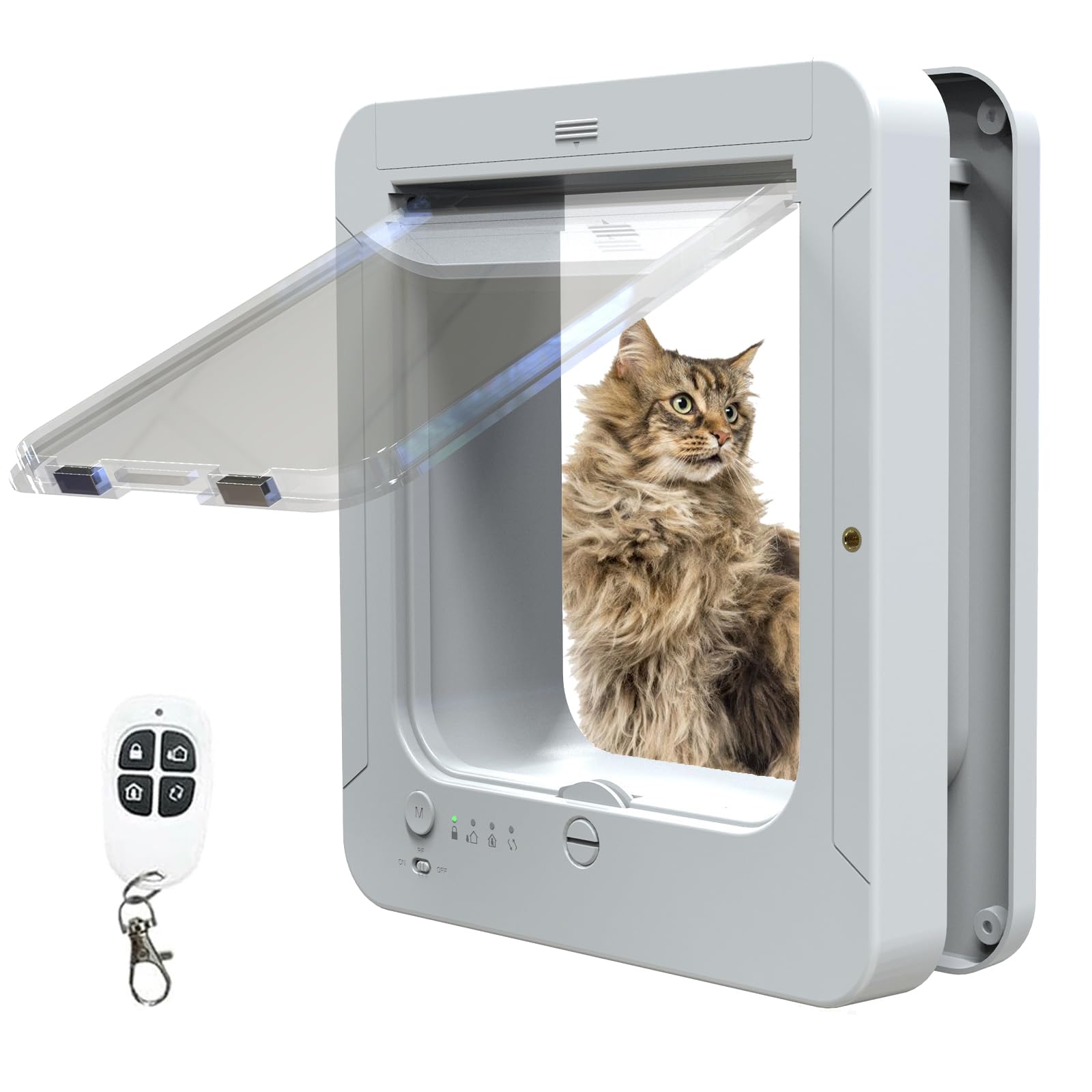 Chatière À Puce Électronique Deluxe Mart avec Télécommande Et 2 Colliers À Capteurs, Porte D'entrée Sélective pour Chats Et Petits Chiens, Ouverture de 7 7/8" X 7 1/2", Accès Sûr Et Intelligent White