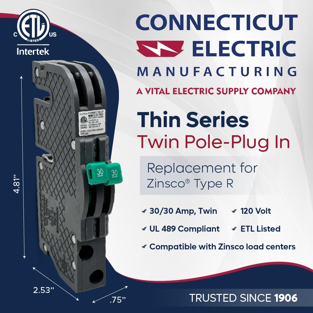 ＨＲ　603030×2 UBIZ3030-New Zinsco R3830 Replacement Twin 30 Amp Thin Series By