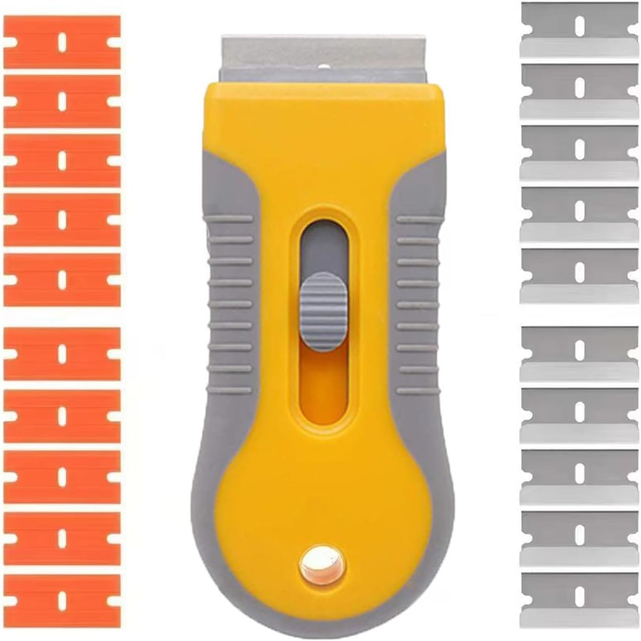 Razor Blade Scrape with 20pcs Extra Blades, Scraper Paint Stripping Tool for Removing Labels, Stickers Paint(Yellow, Straight Handle)