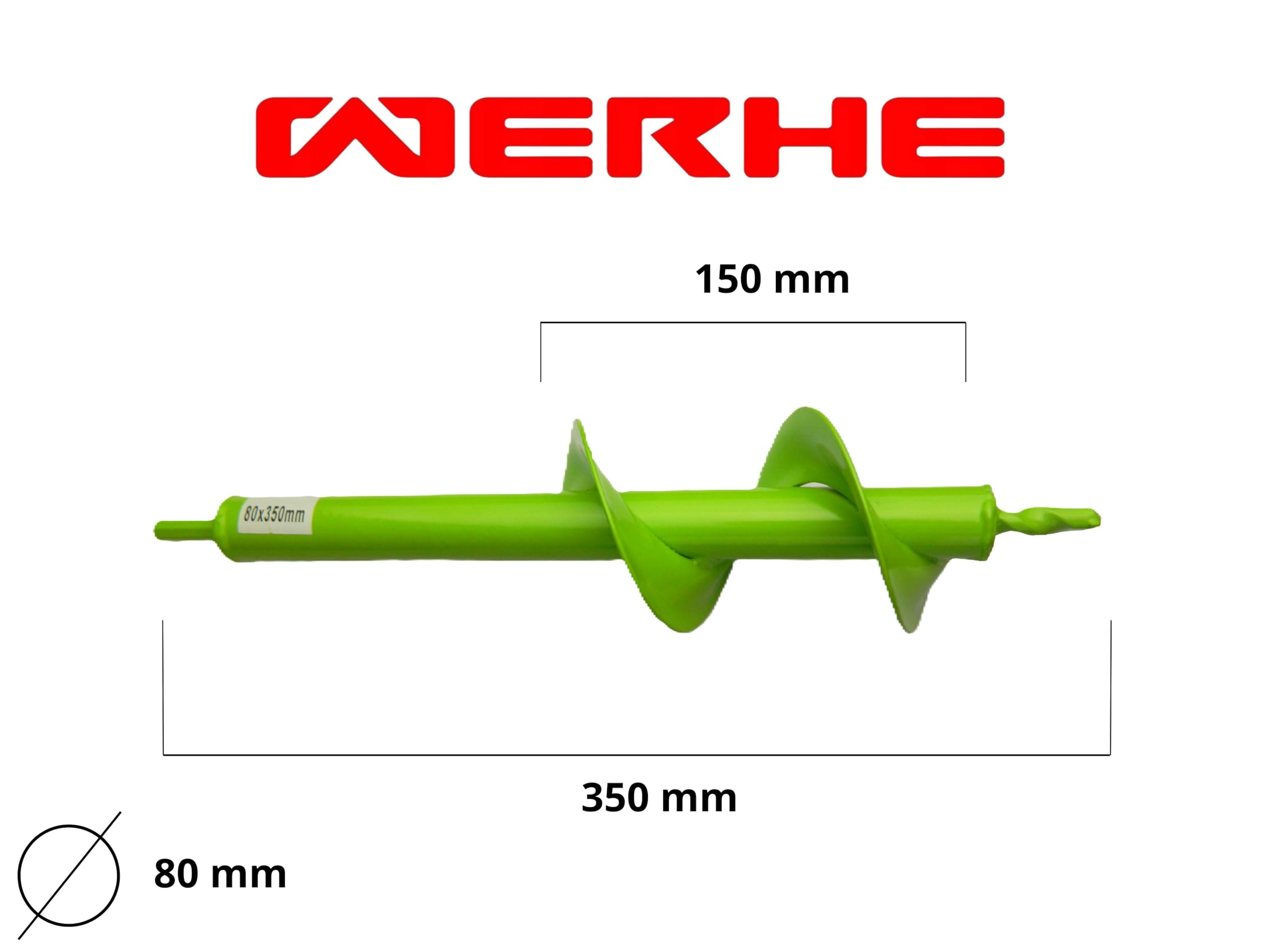 WERHE świder ziemny 80 mm Ø, 350 mm długości do wiertarki i wkrętarki akumulatorowej – świder ogrodowy do łatwego sadzenia kwiatów, krzewów i wykonywania otworów pod słupki ogrodzeniowe