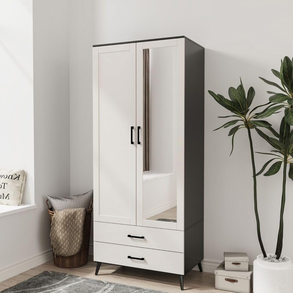 URBNLIVING 2 Door Mirror Wardrobe with 2 Drawers, 180cm
