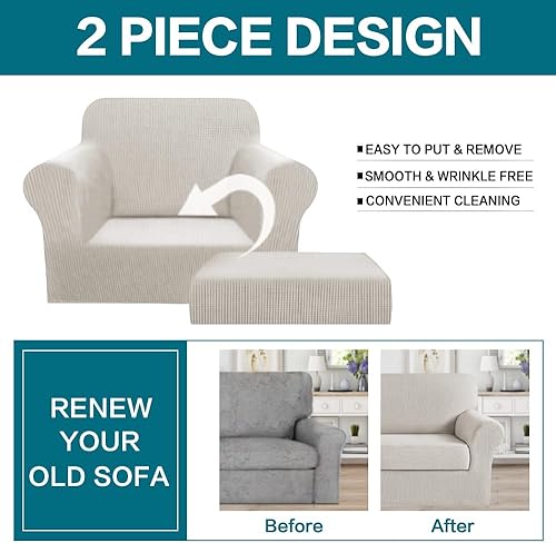 Miniatura 4 de Fundas de sillas de 2 piezas, fundas de sofá, funda de sillón con reposabrazos, protector lavable para sillas, tela jacquard gruesa (silla, color
