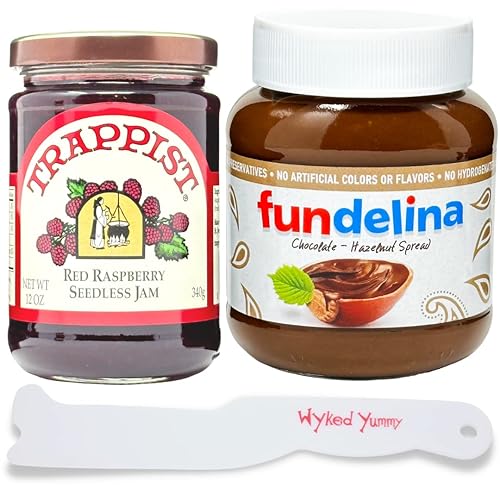 Wyked Yummy Paquete de dulces de Nueva Inglaterra con 1 tarro de 12 onzas de mermelada de frambuesa roja trappista 1 tarro de 13 onzas de fundelina