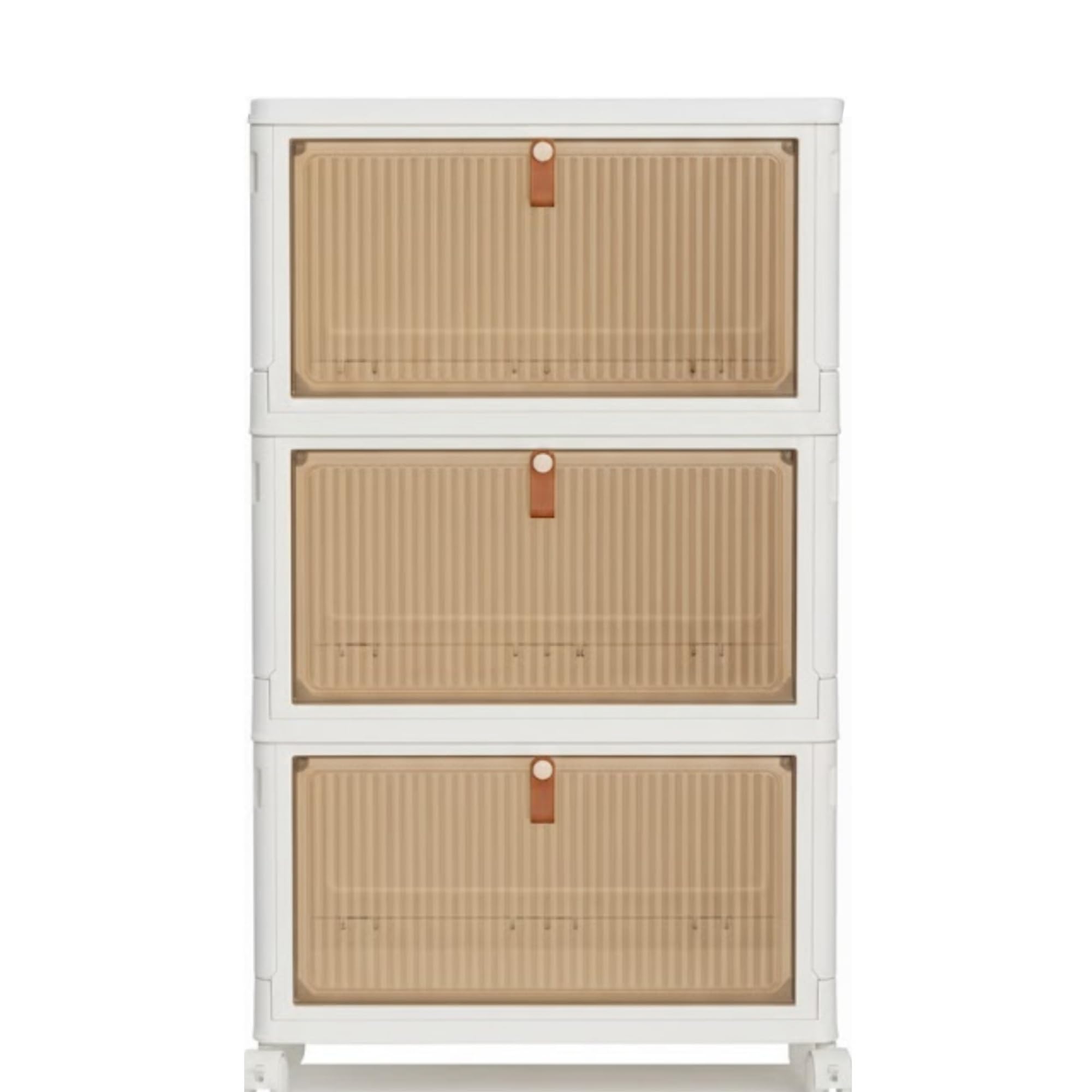 SIDSONS 23L/Tier Storage Box With Lid - 3 Tier Plastic Storage Drawers With Wheels, Stackable Folding Wardrobe Organizer, Magnetic Door, Home Organisation For Bedroom Living Room Study Office