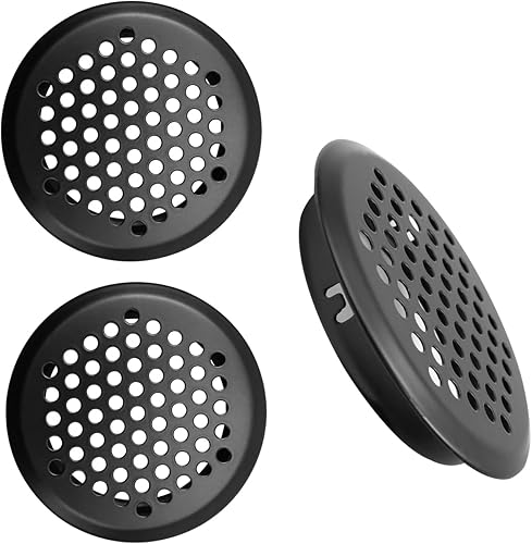 Antrader Rejillas de ventilación negras de acero inoxidable con orificio de malla redonda de 2.087 in2 pulgadas, diámetro de montaje, paquete de 3