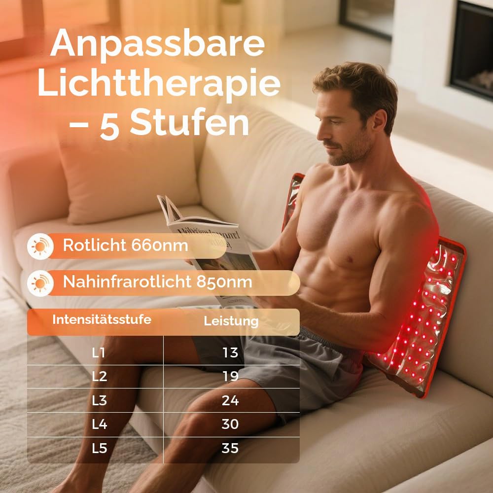 BestQool Rotlichtmatte 660 nm 850 nm Infrarotgürtel Triple-Chip 10Hz 40Hz Pulsmodi 54,9 × 35,6 cm 43W